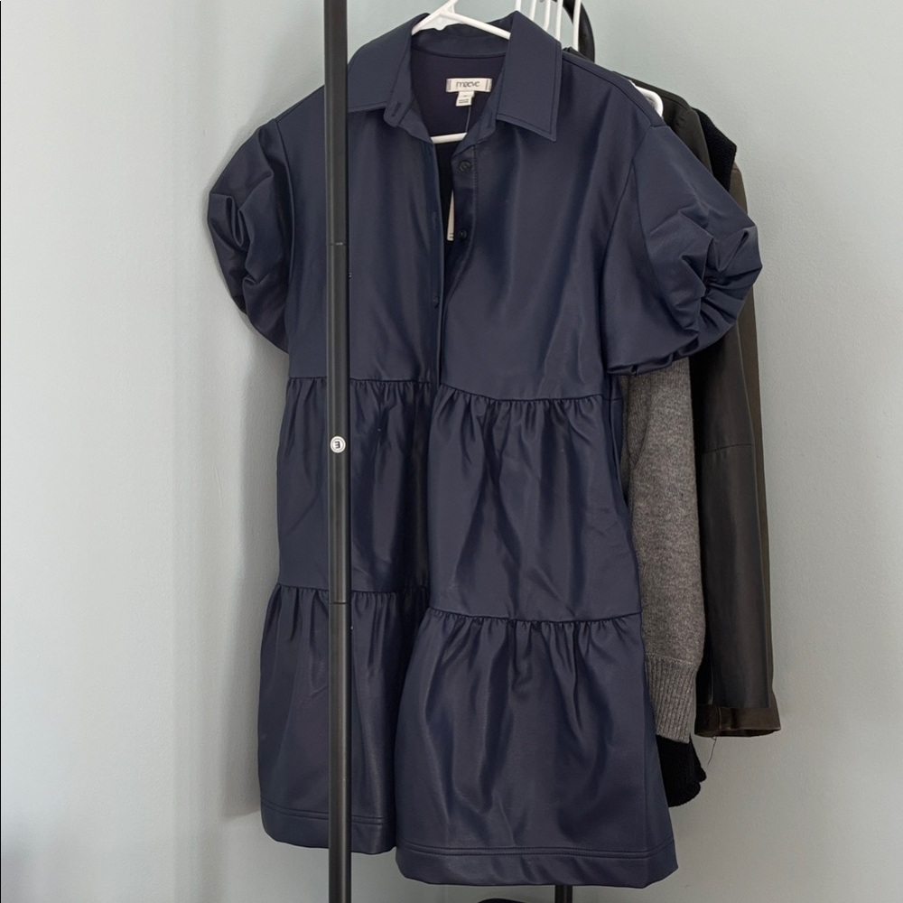 Maeve for Anthropology Navy Blue Puff Sleeve Mini Dress